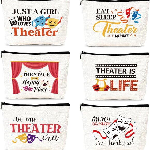 Theater Gifts Makeup Bags - 6Pcs Musical Theater Cosmetic Bags with Zipper, Funn - Picture 1 of 6